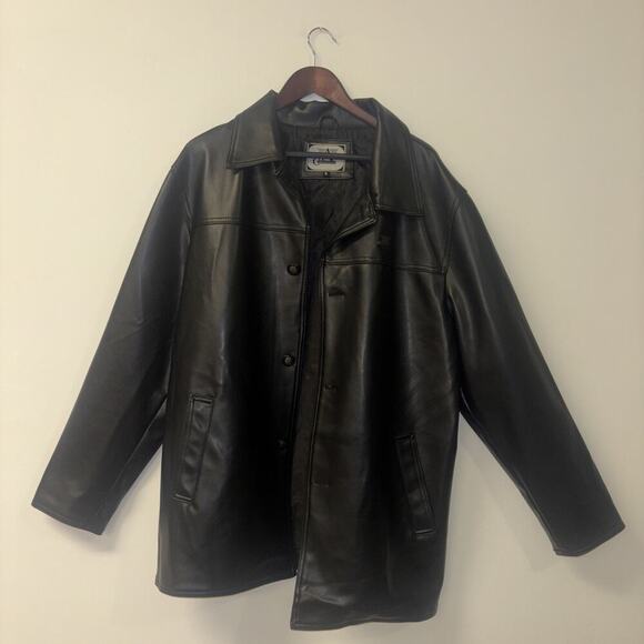 VTG A Collezioni Black Leather Coat Sz XL Men’s Jacket Collar Goth Emo Punk Dres - Picture 1 of 9